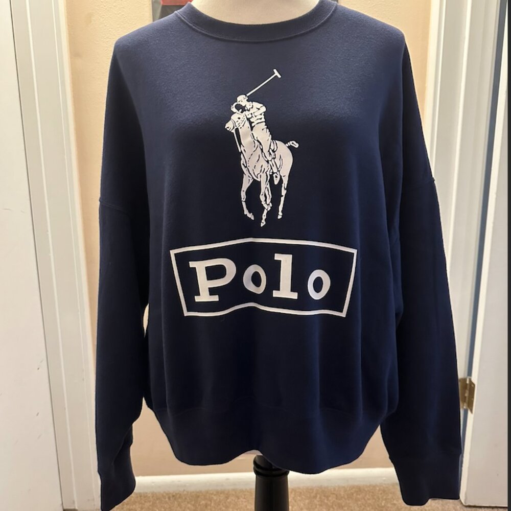Polo Ralph Lauren Women's Navy and White Sweatshirt